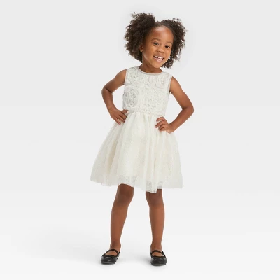 Toddler Girls' Rosette Tulle Dress - Cat & Jack™ Cream 4 Toddler Girls' Rosette Tulle Dress - Cat & Jack™ Cream - Image 2
