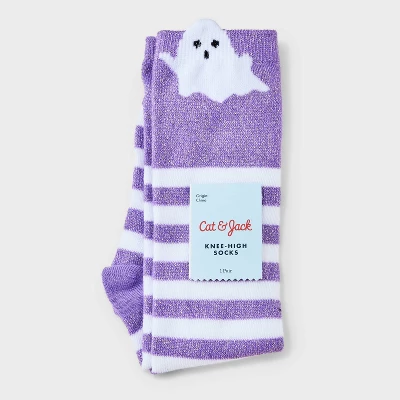 Kids' 2pk Sparkle Ghost And Striped Halloween Knee High Socks - Cat & Jack™ 3 Kids' 2pk Sparkle Ghost And Striped Halloween Knee High Socks - Cat & Jack™