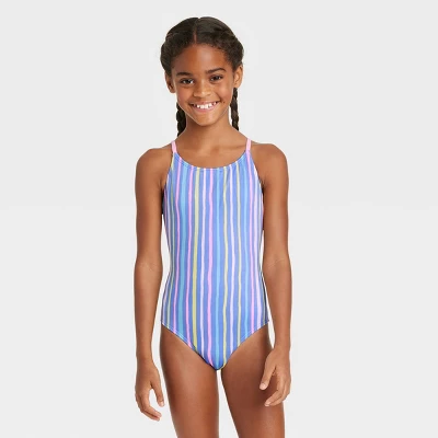 Girls' 2pc Taffy Striped Short Sleeve Rash Guard Set - Cat & Jack™ 3 Girls' 2pc Taffy Striped Short Sleeve Rash Guard Set - Cat & Jack™