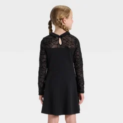 Girls' Long Sleeve Spider Web Halloween Dress - Cat & Jack™ Black