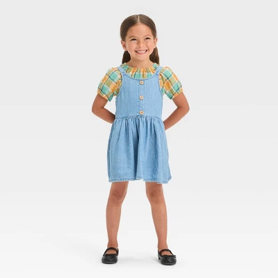 Toddler Girls' Plaid Short Sleeve Top & Denim Skirtall Set - Cat & Jack™ Blue 5 Toddler Girls' Plaid Short Sleeve Top & Denim Skirtall Set - Cat & Jack™ Blue - Image 3