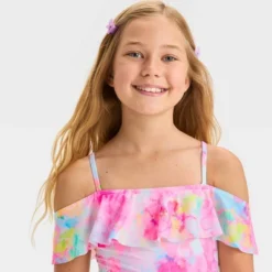 Girls' 'Flower Daydream' Floral Printed One Piece Swimsuit - Cat & Jack™ White/Pink