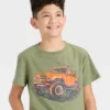 Boys' Short Sleeve Off Road Truck Graphic T-Shirt - Cat & Jack™ Olive Green/Orange