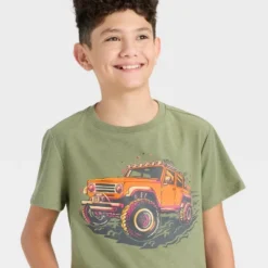 Boys' Short Sleeve Off Road Truck Graphic T-Shirt - Cat & Jack™ Olive Green/Orange