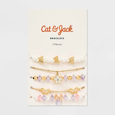 Girls' 5pk Flowers And Butterflies Bracelet Set - Cat & Jack™️ Gold/Purple: Beaded, Chain, Stretch Styles 3 Girls' 5pk Flowers And Butterflies Bracelet Set - Cat & Jack™️ Gold/Purple: Beaded, Chain, Stretch Styles