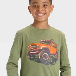 Boys' Long Sleeve Off Road Truck Graphic T-Shirt - Cat & Jack™ Olive Green