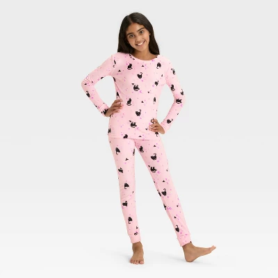Kids' Long Sleeve Halloween Witch Cats Snuggly Soft Pajama Set - Cat & Jack™ Pink 6 Kids' Long Sleeve Halloween Witch Cats Snuggly Soft Pajama Set - Cat & Jack™ Pink - Image 4