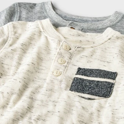 Toddler Boys' 2pk Henley Long Sleeve T-Shirt - Cat & Jack™ Cream/Gray 4 Toddler Boys' 2pk Henley Long Sleeve T-Shirt - Cat & Jack™ Cream/Gray - Image 2