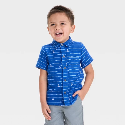 Toddler Boys' Sailboat Printed Gauze Woven Shirt - Cat & Jack™ Blue 5 Toddler Boys' Sailboat Printed Gauze Woven Shirt - Cat & Jack™ Blue - Image 3