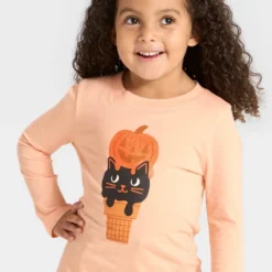 Toddler Girls' Long Sleeve Halloween Graphic T-Shirt - Cat & Jack™ Apricot Orange