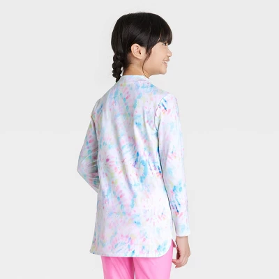 Girls' Tunic Tie-Dye Long Sleeve Rash Guard Swimsuit Top - Cat & Jack™️ White 4 Girls' Tunic Tie-Dye Long Sleeve Rash Guard Swimsuit Top - Cat & Jack™️ White - Image 2