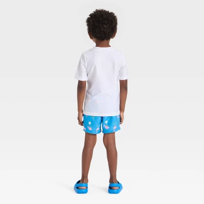 Toddler Boys' Short Sleeve Skateboarding Flamingo Rashguard Swim Set - Cat & Jack™ Blue 4 Toddler Boys' Short Sleeve Skateboarding Flamingo Rashguard Swim Set - Cat & Jack™ Blue - Image 2