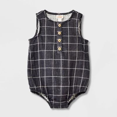 Baby Striped Gauze Tank Henley Romper - Cat & Jack™ Gray 6 Baby Striped Gauze Tank Henley Romper - Cat & Jack™ Gray - Image 4