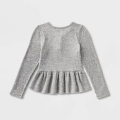 Girls' Adaptive Long Sleeve Henley Peplum Shirt - Cat & Jack™ Heather Gray
