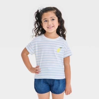 Toddler Girls' Lemon Striped Graphic T-Shirt - Cat & Jack™ Light Blue 6 Toddler Girls' Lemon Striped Graphic T-Shirt - Cat & Jack™ Light Blue - Image 4