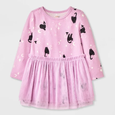 Baby Girls' Halloween Cat Witch Long Sleeve Tulle Dress - Cat & Jack™ Purple 6 Baby Girls' Halloween Cat Witch Long Sleeve Tulle Dress - Cat & Jack™ Purple - Image 4