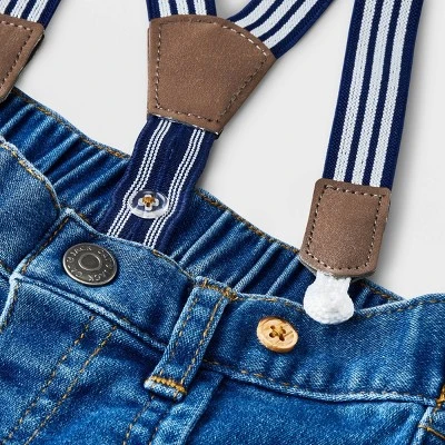 Baby Boys' Denim Shorts Henley Suspender Set - Cat & Jack™ Burgundy 5 Baby Boys' Denim Shorts Henley Suspender Set - Cat & Jack™ Burgundy - Image 3