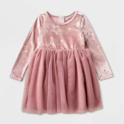 Toddler Girls' Adaptive Long Sleeve Star Velour To Tulle Dress - Cat & Jack™ Dusty Pink -Kid Clothing GUEST a196167d 2dc9 4d80 b5af c67436573066