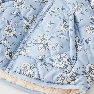 Toddler Girls' Floral Printed Reversible Puffer Jacket - Cat & Jack™ Blue 5 Toddler Girls' Floral Printed Reversible Puffer Jacket - Cat & Jack™ Blue - Image 3