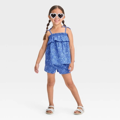 Toddler Girls' Floral Skirtall Set - Cat & Jack™ Blue 4 Toddler Girls' Floral Skirtall Set - Cat & Jack™ Blue - Image 2