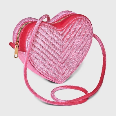 Girls' Velvet Heart Crossbody Bag - Cat & Jack™ Pink 3 Girls' Velvet Heart Crossbody Bag - Cat & Jack™ Pink