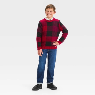 Boys' Buffalo Checkered Pullover Sweater - Cat & Jack™ Red 4 Boys' Buffalo Checkered Pullover Sweater - Cat & Jack™ Red - Image 2
