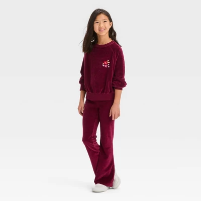 Girls' Crew Neck Velour Pullover Sweatshirt - Cat & Jack™ 4 Girls' Crew Neck Velour Pullover Sweatshirt - Cat & Jack™ - Image 2