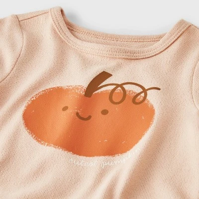 Baby Girls' 2pc Smiling Pumpkin Peplum T-Shirt And Bike Shorts Set - Cat & Jack™ Peach Orange 3 Baby Girls' 2pc Smiling Pumpkin Peplum T-Shirt And Bike Shorts Set - Cat & Jack™ Peach Orange - Image 2