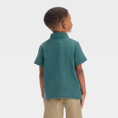 Toddler Boys' Double Weave Woven Shirt - Cat & Jack™ 3 Toddler Boys' Double Weave Woven Shirt - Cat & Jack™