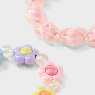 Girls' 2pk Flowers And Hearts With Beads Stretch Bracelet Set - Cat & Jack™️: Acrylic, Pull-On, 3 Years And Up 4 Girls' 2pk Flowers And Hearts With Beads Stretch Bracelet Set - Cat & Jack™️: Acrylic, Pull-On, 3 Years And Up - Image 2