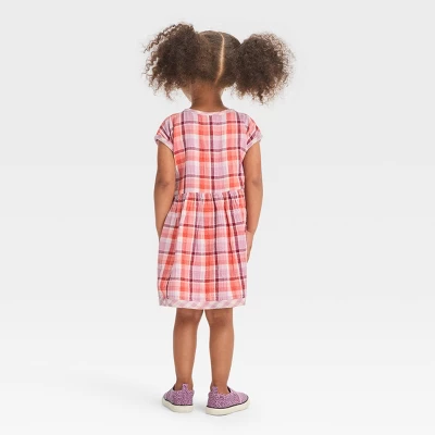 Toddler Girls' Plaid Dress - Cat & Jack™ Red/Pink/White 3 Toddler Girls' Plaid Dress - Cat & Jack™ Red/Pink/White