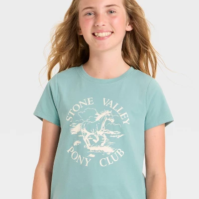 Girls' Short Sleeve Stone Valley Pony Club Graphic T-Shirt - Cat & Jack™ Ocean Green 3 Girls' Short Sleeve Stone Valley Pony Club Graphic T-Shirt - Cat & Jack™ Ocean Green