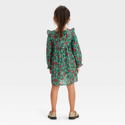Toddler Girls' Floral Long Sleeve Dress - Cat & Jack™ Green 3 Toddler Girls' Floral Long Sleeve Dress - Cat & Jack™ Green