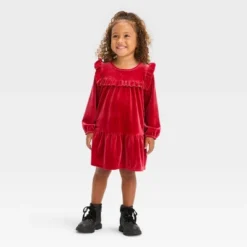 Toddler Girls' A-Line Long Sleeve Dress - Cat & Jack™ Red -Kid Clothing GUEST aaac908f 8815 47c0 9fe5 70c73cc7977e