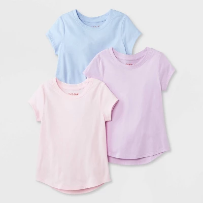 Toddler Girls' 3pk Solid Short Sleeve T-Shirt - Cat & Jack™ Purple/Pink/Blue 5 Toddler Girls' 3pk Solid Short Sleeve T-Shirt - Cat & Jack™ Purple/Pink/Blue - Image 3