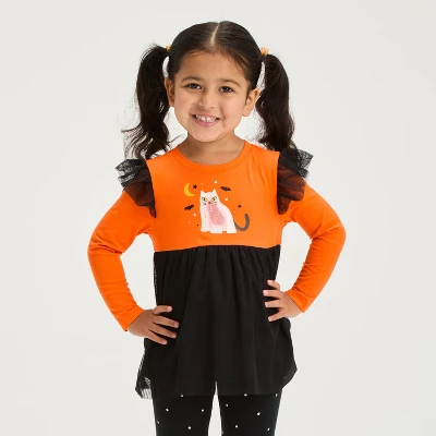 Toddler Girls' Halloween Long Sleeve Cat Set - Cat & Jack™ Orange 4 Toddler Girls' Halloween Long Sleeve Cat Set - Cat & Jack™ Orange - Image 2