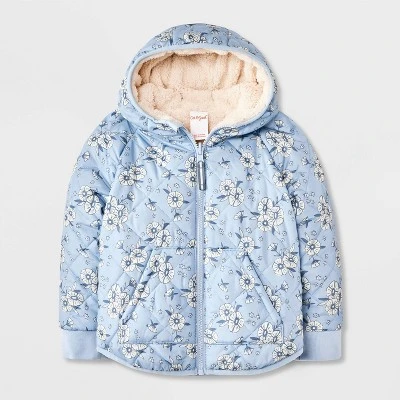 Toddler Girls' Floral Printed Reversible Puffer Jacket - Cat & Jack™ Blue 6 Toddler Girls' Floral Printed Reversible Puffer Jacket - Cat & Jack™ Blue - Image 4