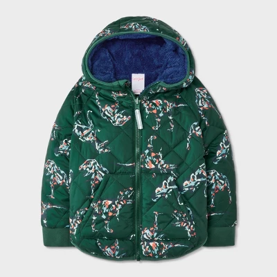 Toddler Boys' Dino Printed Quilted Reversible Puffer Jacket - Cat & Jack™ Dark Green 6 Toddler Boys' Dino Printed Quilted Reversible Puffer Jacket - Cat & Jack™ Dark Green - Image 4