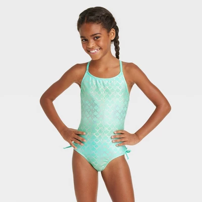 Girls' Fancy Scales One Piece Swimsuit - Cat & Jack™️ Light Teal Green 5 Girls' Fancy Scales One Piece Swimsuit - Cat & Jack™️ Light Teal Green - Image 3