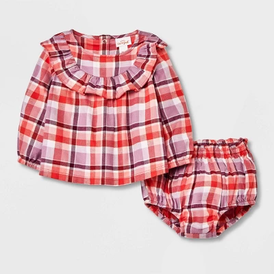 Baby Girls' Ruffle Plaid Top & Bottom Set - Cat & Jack™ Orange 6 Baby Girls' Ruffle Plaid Top & Bottom Set - Cat & Jack™ Orange - Image 4