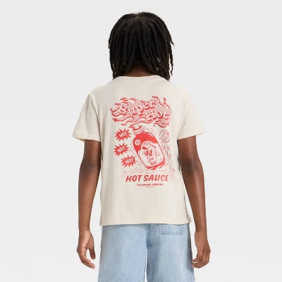 Boys' Short Sleeve 'Hot Sauce' Graphic T-Shirt - Cat & Jack™ Heather Beige 4 Boys' Short Sleeve 'Hot Sauce' Graphic T-Shirt - Cat & Jack™ Heather Beige - Image 2
