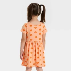 Toddler Girls' Short Sleeve Halloween Pumpkin Dress - Cat & Jack™ Orange