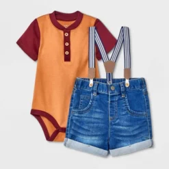 Baby Boys' Denim Shorts Henley Suspender Set - Cat & Jack™ Burgundy 9 Baby Boys' Denim Shorts Henley Suspender Set - Cat & Jack™ Burgundy -Kid Clothing GUEST b1d772e4 5a10 4a67 a663 3d7563f42834