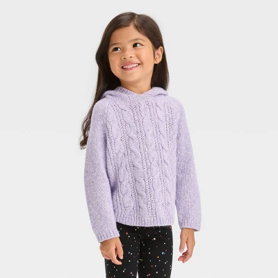 Toddler Girls' Cable Sweater With Hood - Cat & Jack™ 6 Toddler Girls' Cable Sweater With Hood - Cat & Jack™ - Image 4