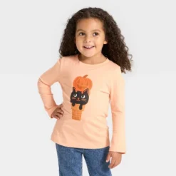 Toddler Girls' Long Sleeve Halloween Graphic T-Shirt - Cat & Jack™ Apricot Orange -Kid Clothing GUEST b2cabd04 95e6 441d ab45 a0d5d041e3d0