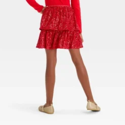 Girls' Tiered Sequin Holiday Skirt - Cat & Jack™ Red
