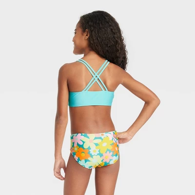 Girls' 3pc Spring Blooms Swimwear Set - Cat & Jack™ Light Aqua Blue 4 Girls' 3pc Spring Blooms Swimwear Set - Cat & Jack™ Light Aqua Blue - Image 2