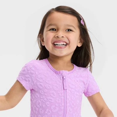 Toddler Girls' Solid Textured One Piece Swimsuit - Cat & Jack™ Purple 3 Toddler Girls' Solid Textured One Piece Swimsuit - Cat & Jack™ Purple