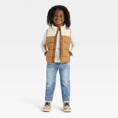 Toddler Boys' Dressy Faux Shearling Puffer Vest - Cat & Jack™ Brown 4 Toddler Boys' Dressy Faux Shearling Puffer Vest - Cat & Jack™ Brown - Image 2