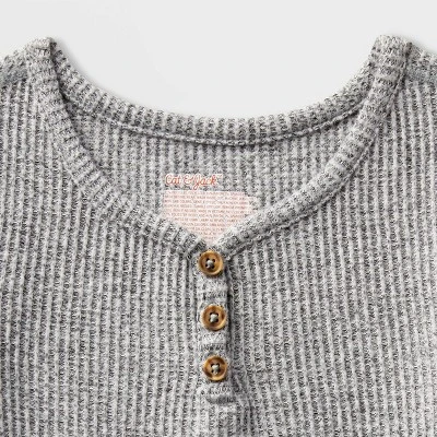 Girls' Adaptive Long Sleeve Henley Peplum Shirt - Cat & Jack™ Heather Gray 4 Girls' Adaptive Long Sleeve Henley Peplum Shirt - Cat & Jack™ Heather Gray - Image 2